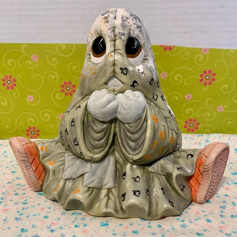 Vintage Kimple Mold Ceramic Ghost Figurine Halloween Quilted Patchwork